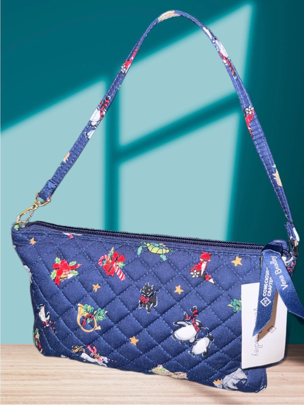 Vera Bradley Navy Quilted Wristlet with Snow Globe Motifs